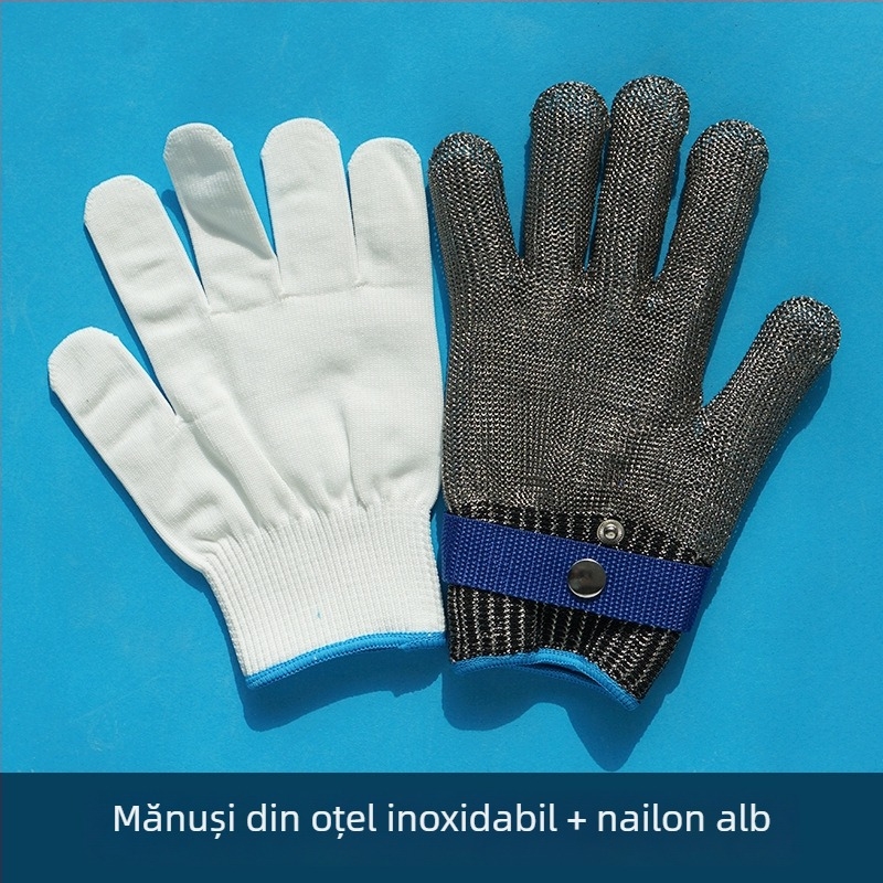Mănuși din sârmă rezistente la tăiere, cu cinci degete, pentru uz industrial (Material: sârmă; Utilizare: manipulare, ambalare, inspecție; Funcție: rezistență la tăiere)