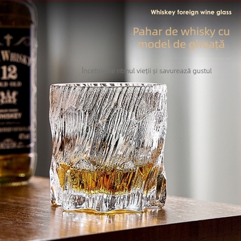 Pahar de whisky Green Apple din sticlă cristalină cu textură de gheață, stil european, set de 2 bucăți