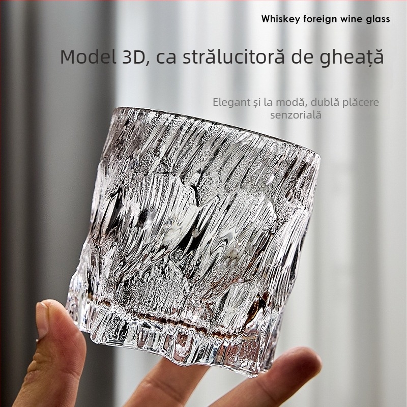 Pahar de whisky Green Apple din sticlă cristalină cu textură de gheață, stil european, set de 2 bucăți