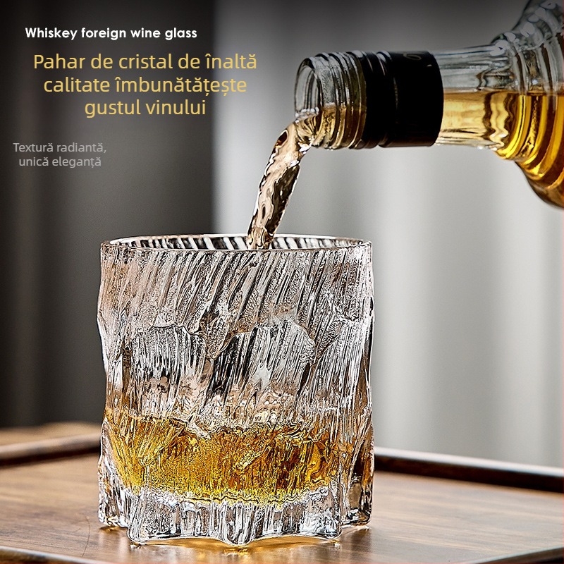 Pahar de whisky Green Apple din sticlă cristalină cu textură de gheață, stil european, set de 2 bucăți