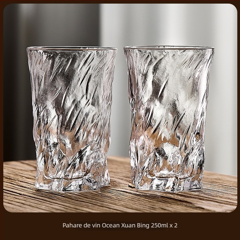 Pahar de whisky Green Apple din sticlă cristalină cu textură de gheață, stil european, set de 2 bucăți