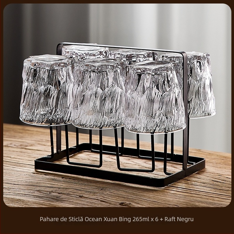 Pahar de whisky Green Apple din sticlă cristalină cu textură de gheață, stil european, set de 2 bucăți