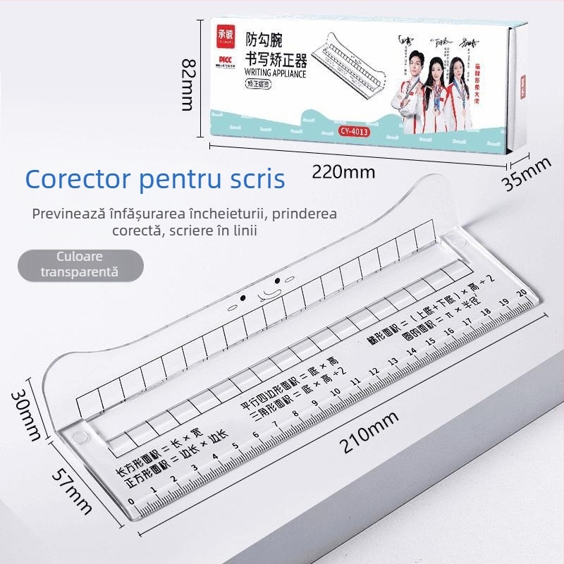 Dispozitiv de corectare a posturii la scriere pentru copii – bratara la încheietură și riglă de antrenament pentru preșcolari și elevi, modelul 1, lansare primăvara 2026