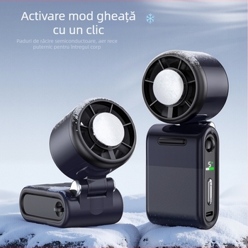 Ventilator portabil mini cu răcire cu gheață, cu motor fără perii, 5 palete, baterie încorporată 2000–4000mAh, autonomie 6–8 ore, zgomot 37–45dB