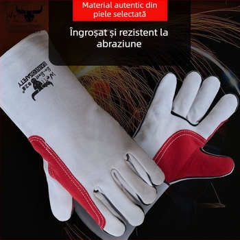 Mănuși de sudură din piele de vițel groasă, rezistente la uzură, la temperaturi înalte, anti-arzuri