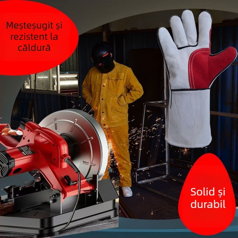Mănuși de sudură din piele de vițel groasă, rezistente la uzură, la temperaturi înalte, anti-arzuri
