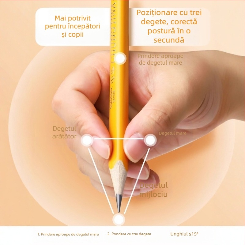 Creion din lemn 2B/HB pentru examenele din învățământul primar, netoxic