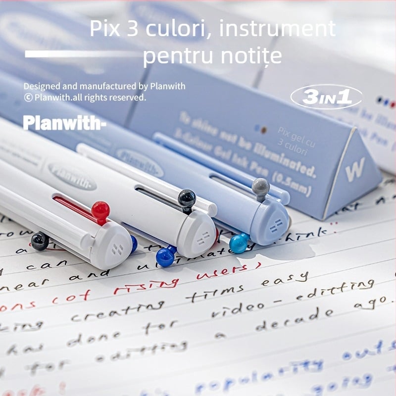 Stilou gel triunghiular cu trei culori – cerneală cu uscare rapidă, corp din plastic, Yu xian