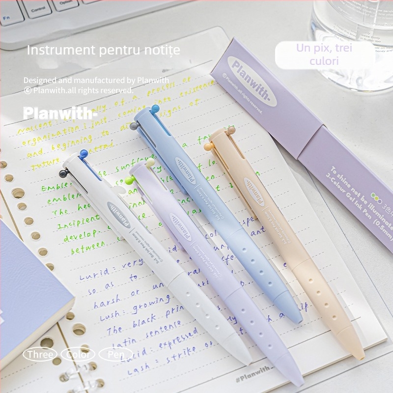 Stilou gel triunghiular cu trei culori – cerneală cu uscare rapidă, corp din plastic, Yu xian