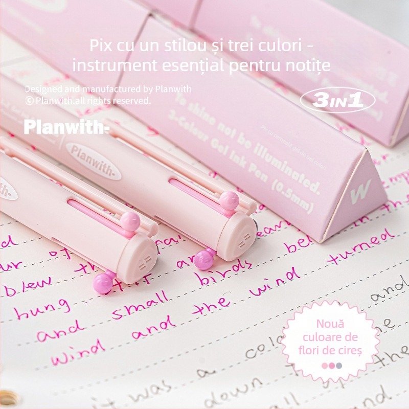 Stilou gel triunghiular cu trei culori – cerneală cu uscare rapidă, corp din plastic, Yu xian