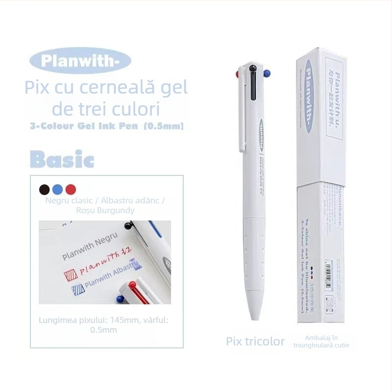 Stilou gel triunghiular cu trei culori – cerneală cu uscare rapidă, corp din plastic, Yu xian