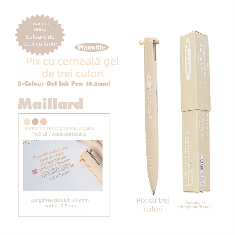 Stilou gel triunghiular cu trei culori – cerneală cu uscare rapidă, corp din plastic, Yu xian