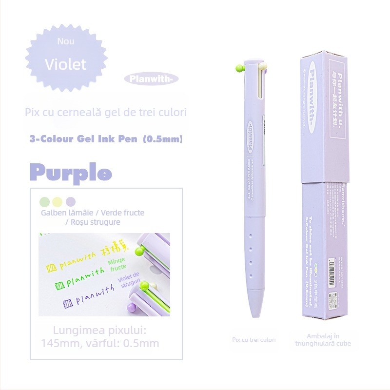 Stilou gel triunghiular cu trei culori – cerneală cu uscare rapidă, corp din plastic, Yu xian