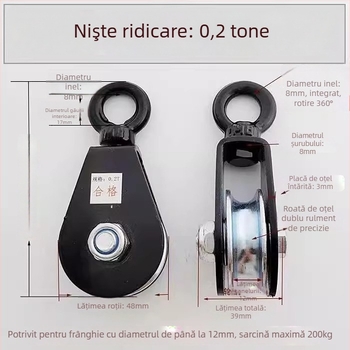 Rulment de ridicare cu cârlig — Roată mică cu cârlig pentru funie manuală, pentru cablu suspendat în seră (Brand: Pulley)