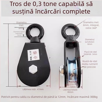 Rulment de ridicare cu cârlig — Roată mică cu cârlig pentru funie manuală, pentru cablu suspendat în seră (Brand: Pulley)