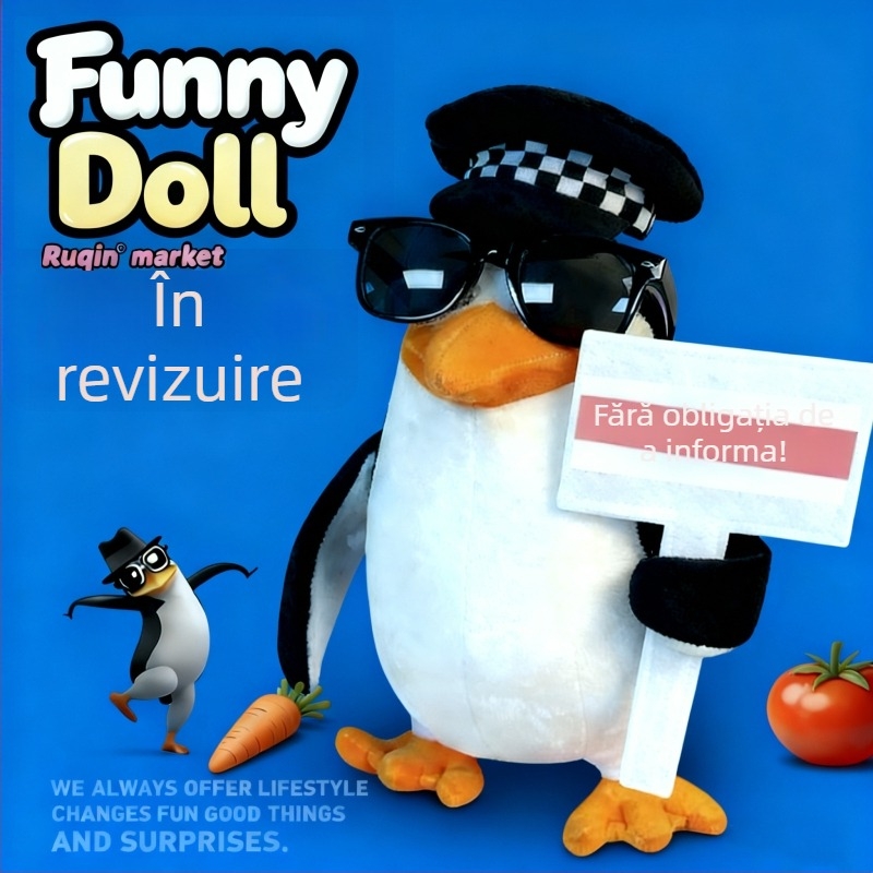 Pinguin pluș - Design abstract, pluș de înaltă calitate, umplutură PP bumbac, potrivit pentru 7–14 ani, unisex