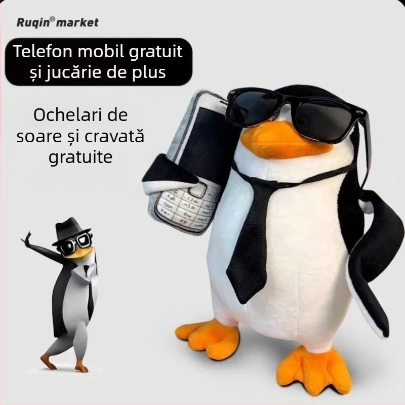 Pinguin pluș - Design abstract, pluș de înaltă calitate, umplutură PP bumbac, potrivit pentru 7–14 ani, unisex