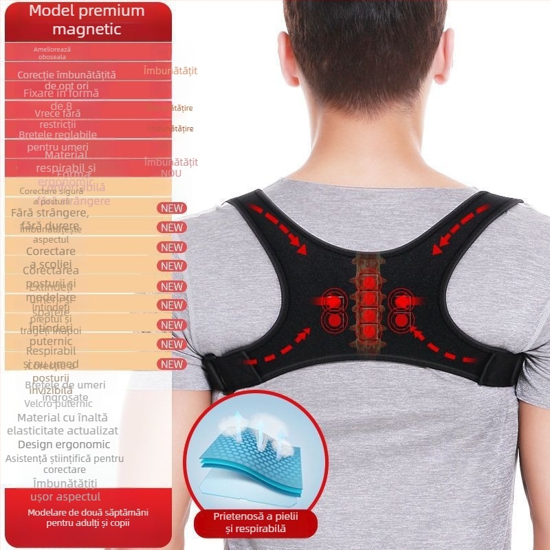Curea de corectare a posturii pentru spate, pentru adulți și copii, cu susținere a spatelui