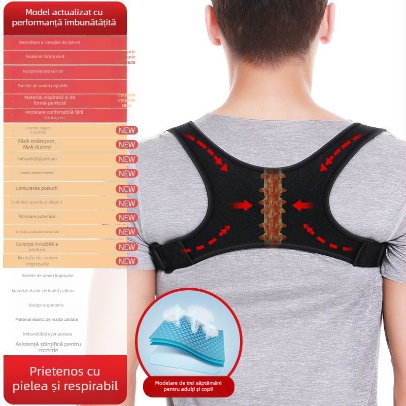 Curea de corectare a posturii pentru spate, pentru adulți și copii, cu susținere a spatelui