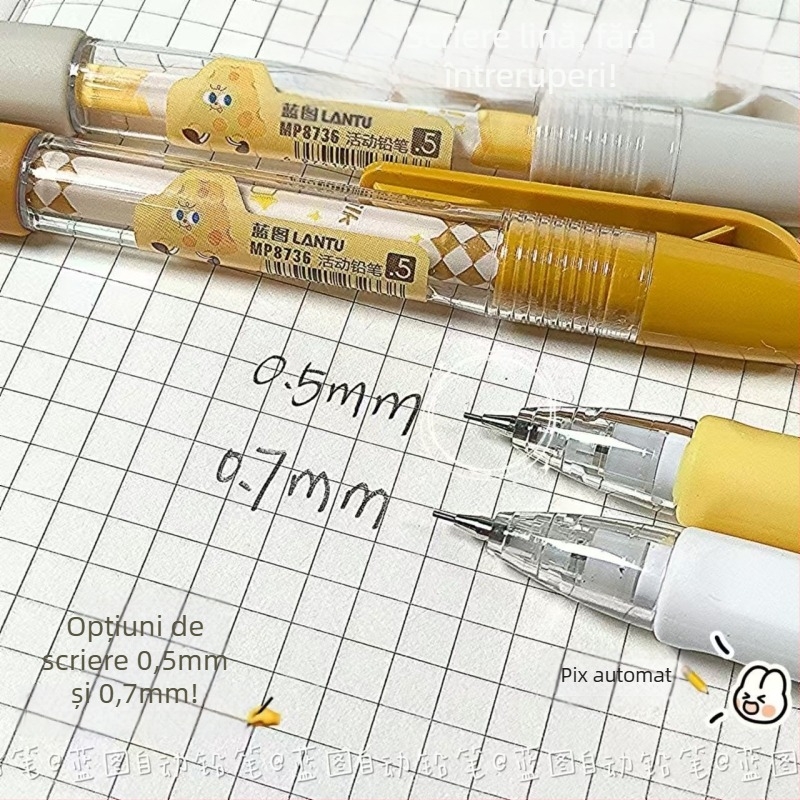 Creion mecanic cu temă de brânză, design animat, mecanism de apăsare, carcasă metalică, potrivit pentru elevi