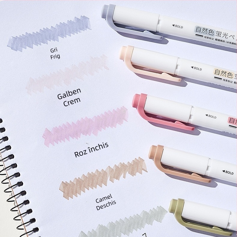 Markeri de evidențiere cu două capete pentru studiu - vârf rotund, carcasă din plastic, pachet de 5 bucăți, model 9514