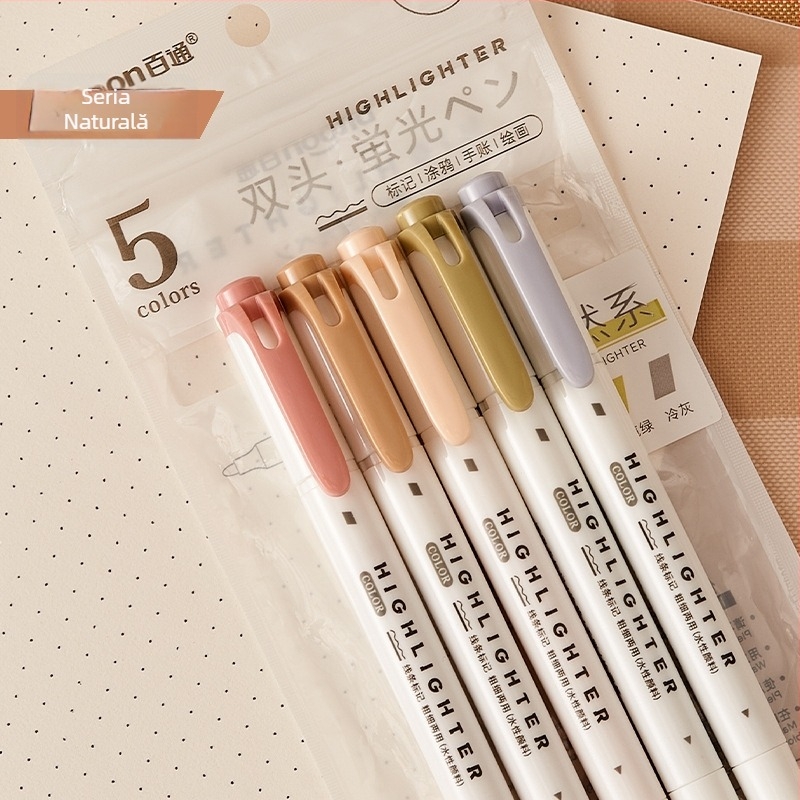 Markeri de evidențiere cu două capete pentru studiu - vârf rotund, carcasă din plastic, pachet de 5 bucăți, model 9514