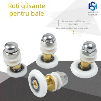 Rola pentru duș cu ușă glisantă din sticlă, design arc, rulă din nylon cu un singur tambur, ax 45 mm, grosime perete 4 mm, canelură pentru frânghie 7,5 mm, încărcare 100 kg