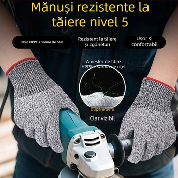 Mănuși rezistente la tăiere HPPE și sârmă de oțel, cu ecran tactil — rezistente la uzură, înaltă rezistență, pentru sticlă, industrie, procesarea cărnii, construcții