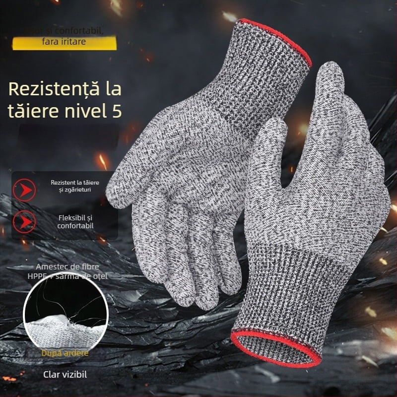 Mănuși rezistente la tăiere HPPE și sârmă de oțel, cu ecran tactil — rezistente la uzură, înaltă rezistență, pentru sticlă, industrie, procesarea cărnii, construcții