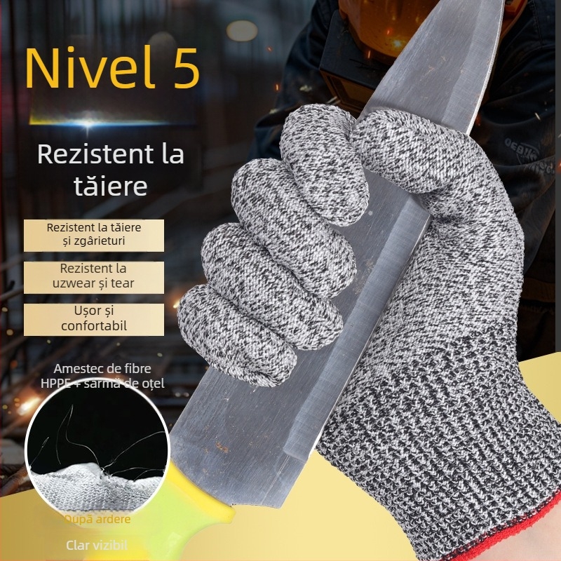 Mănuși rezistente la tăiere HPPE și sârmă de oțel, cu ecran tactil — rezistente la uzură, înaltă rezistență, pentru sticlă, industrie, procesarea cărnii, construcții