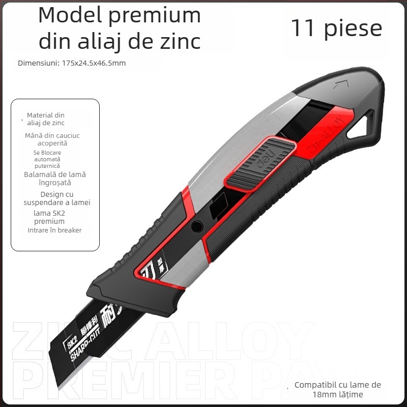 Cuțit de artă Deli DL018 din oțel aliat, lamă 0,5×18×100 mm, 70 g