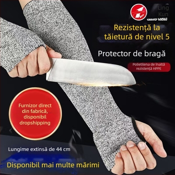 Manșon anti-tăiere pentru braț – nivel 5, respirabil, rezistent la uzură, protecție împotriva zgârieturilor și tăierii cu cuțitul, HPPE/Nylon/Nitril/TPR