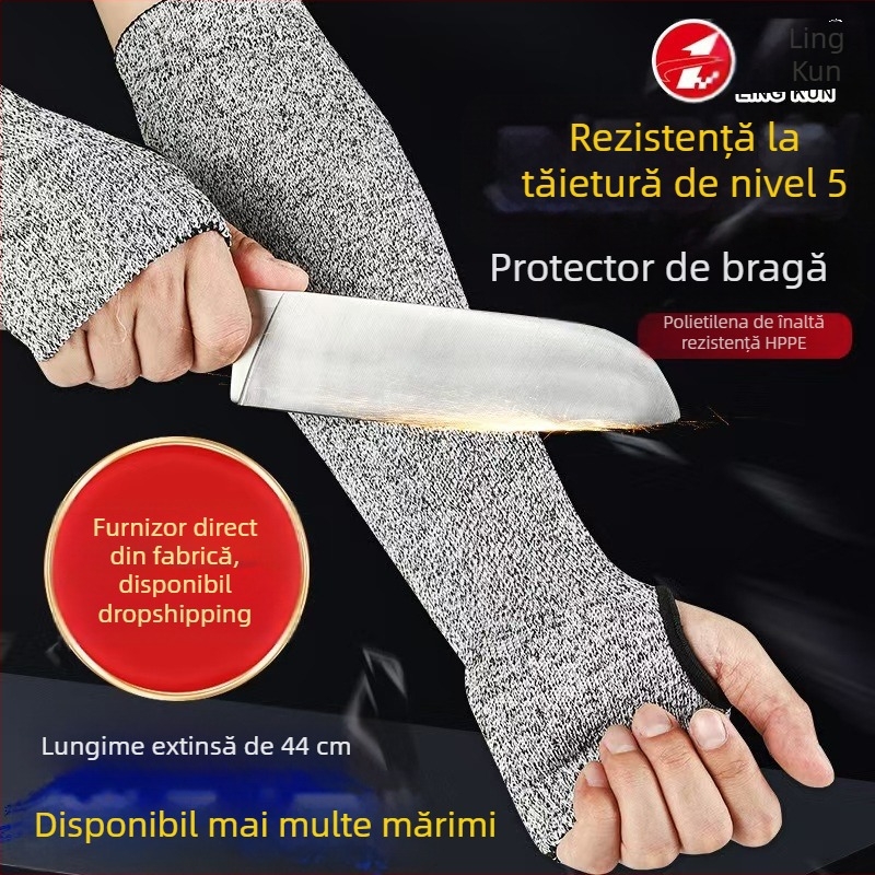 Manșon anti-tăiere pentru braț – nivel 5, respirabil, rezistent la uzură, protecție împotriva zgârieturilor și tăierii cu cuțitul, HPPE/Nylon/Nitril/TPR