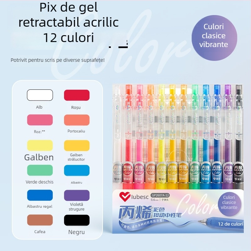 Marker acrilic pentru evidențiere pentru elevi, corp din plastic, pachet de 6 buc., vârf unic, nu se poate șterge