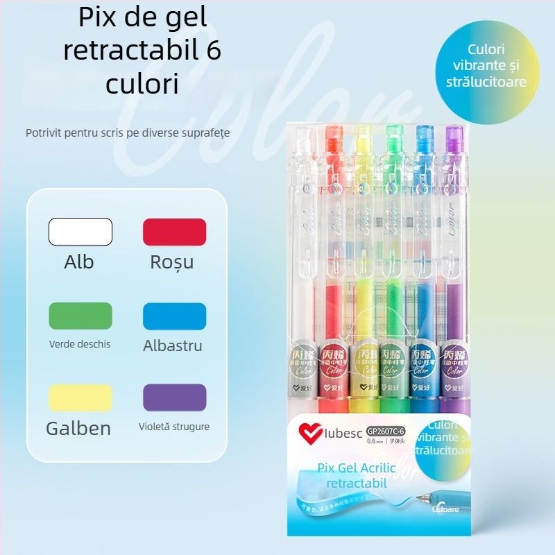 Marker acrilic pentru evidențiere pentru elevi, corp din plastic, pachet de 6 buc., vârf unic, nu se poate șterge