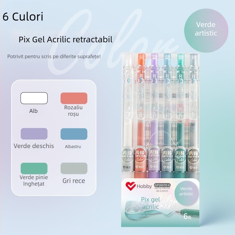 Marker acrilic pentru evidențiere pentru elevi, corp din plastic, pachet de 6 buc., vârf unic, nu se poate șterge