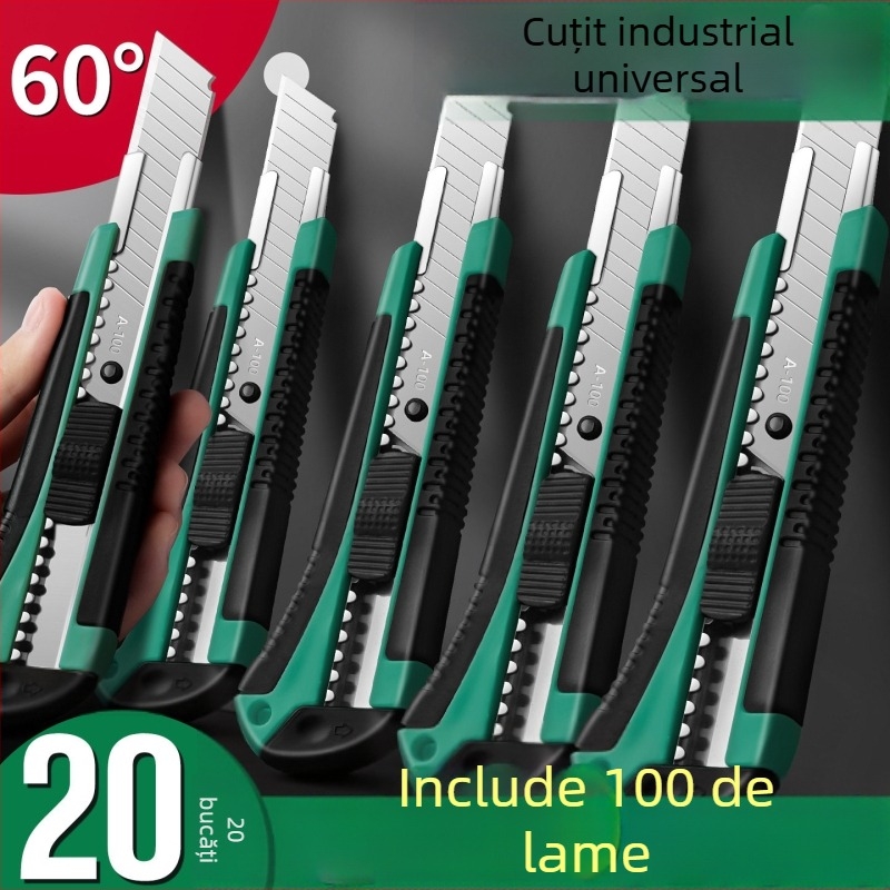 Set de 20 de cuțite utilitare cu lame din oțel inoxidabil pentru tăierea tapetului, a hârtiei și deschiderea cutiilor