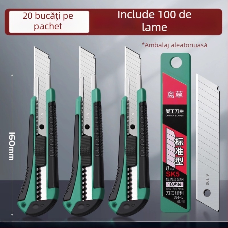 Set de 20 de cuțite utilitare cu lame din oțel inoxidabil pentru tăierea tapetului, a hârtiei și deschiderea cutiilor