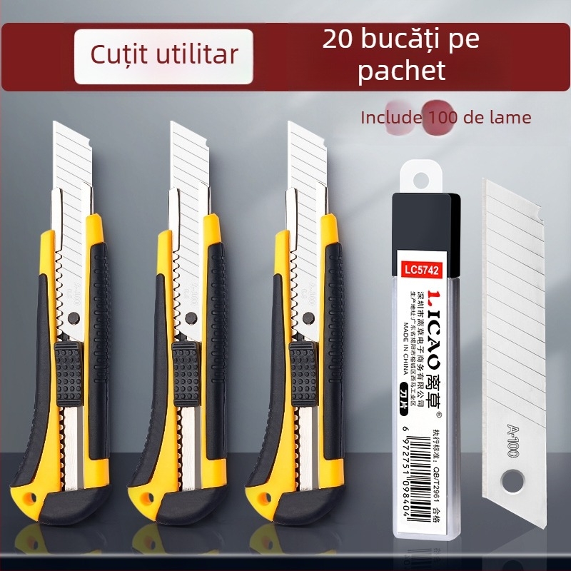 Set de 20 de cuțite utilitare cu lame din oțel inoxidabil pentru tăierea tapetului, a hârtiei și deschiderea cutiilor