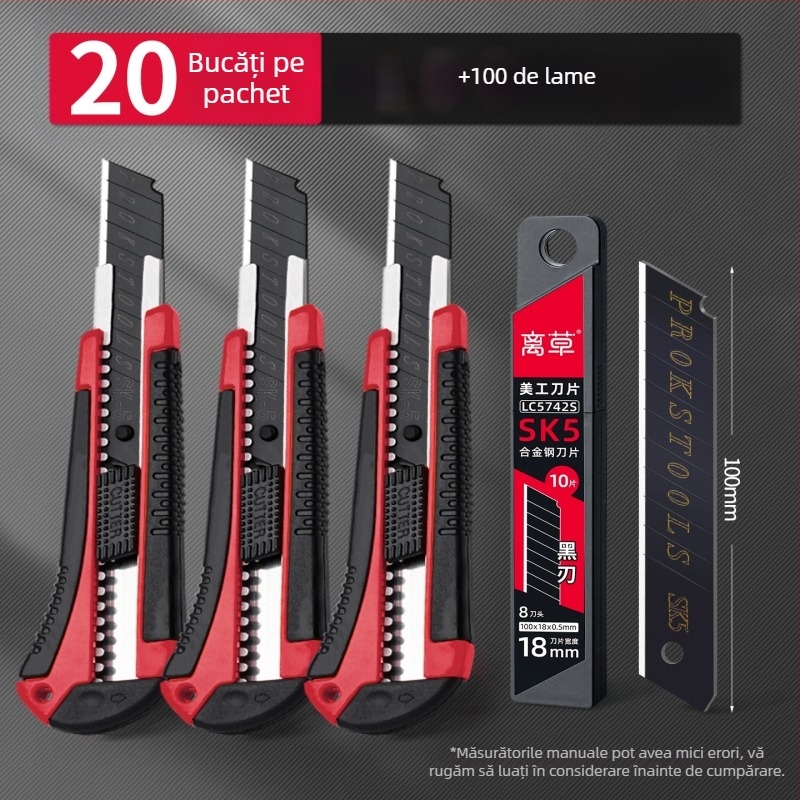 Set de 20 de cuțite utilitare cu lame din oțel inoxidabil pentru tăierea tapetului, a hârtiei și deschiderea cutiilor