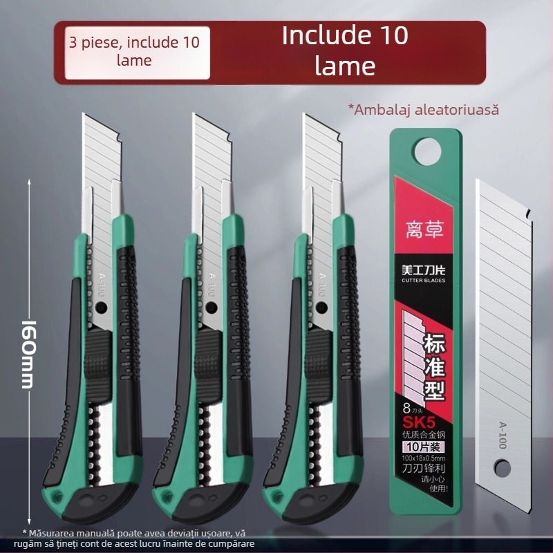 Set de 20 de cuțite utilitare cu lame din oțel inoxidabil pentru tăierea tapetului, a hârtiei și deschiderea cutiilor