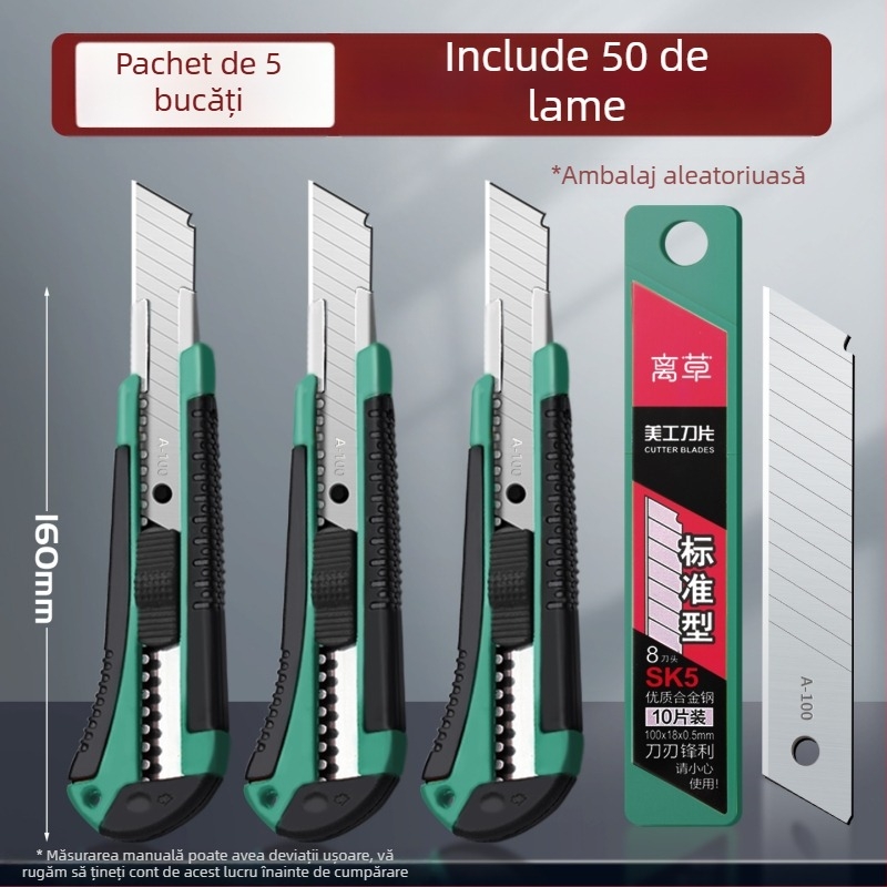 Set de 20 de cuțite utilitare cu lame din oțel inoxidabil pentru tăierea tapetului, a hârtiei și deschiderea cutiilor