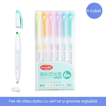 Set marker cu vârf dublu, 6 bucăți, model 556, carcasă din plastic