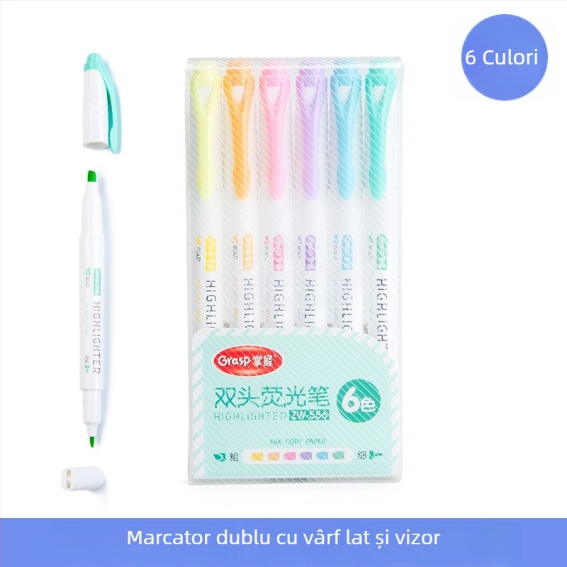 Set marker cu vârf dublu, 6 bucăți, model 556, carcasă din plastic