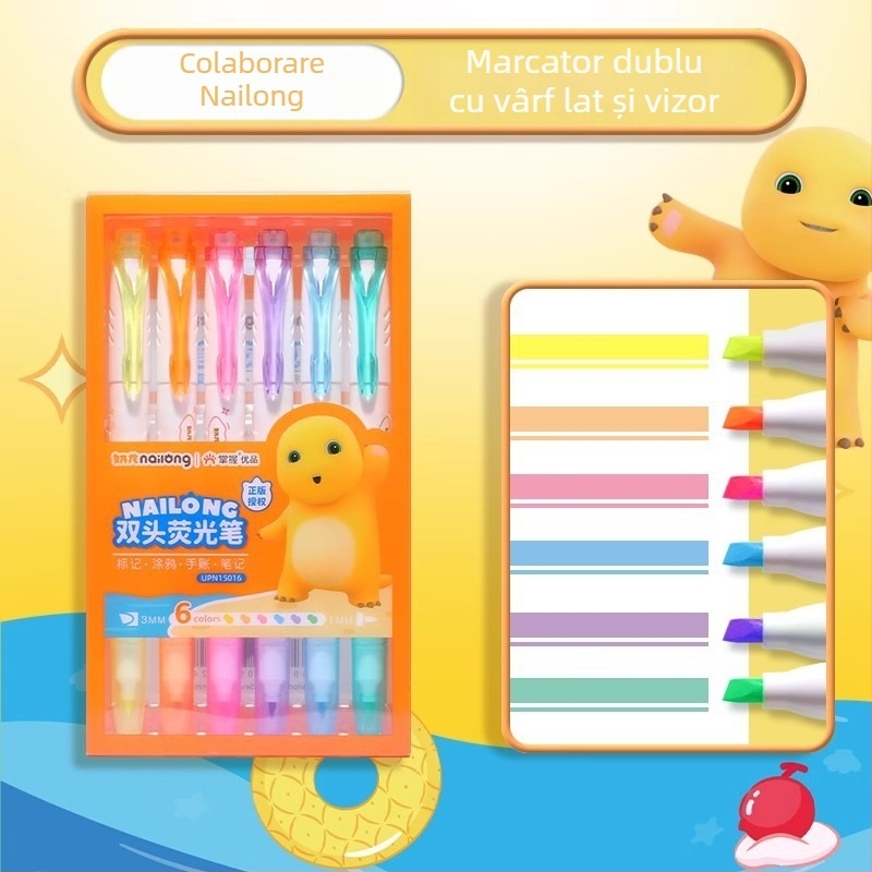 Set marker cu vârf dublu, 6 bucăți, model 556, carcasă din plastic