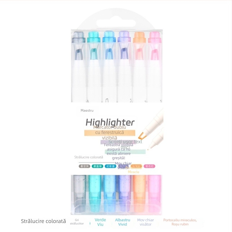 Set marker cu vârf dublu, 6 bucăți, model 556, carcasă din plastic