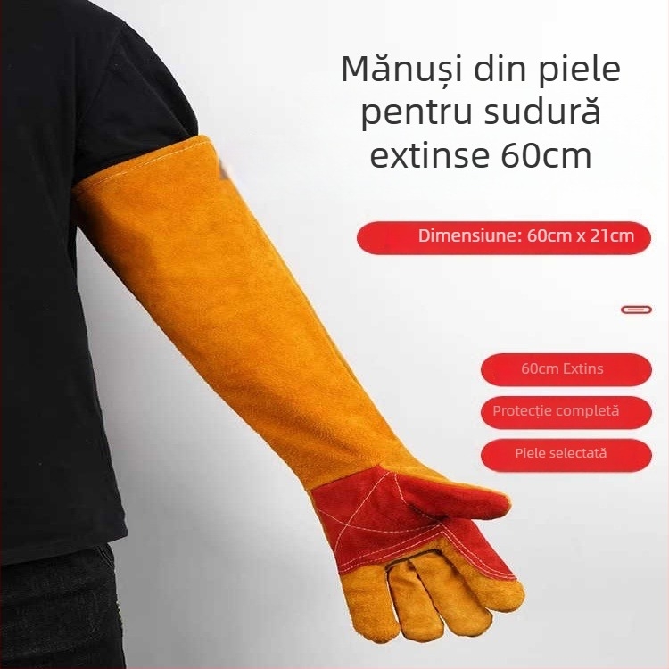 Mănuși de sudură – Piele de vită, îngroșate, fără cusături, rezistente la abraziune și la temperaturi înalte, protecție pentru sudori