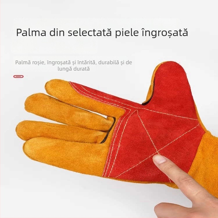 Mănuși de sudură – Piele de vită, îngroșate, fără cusături, rezistente la abraziune și la temperaturi înalte, protecție pentru sudori