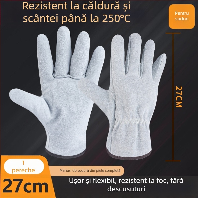 Mănuși de sudură – Piele de vită, îngroșate, fără cusături, rezistente la abraziune și la temperaturi înalte, protecție pentru sudori