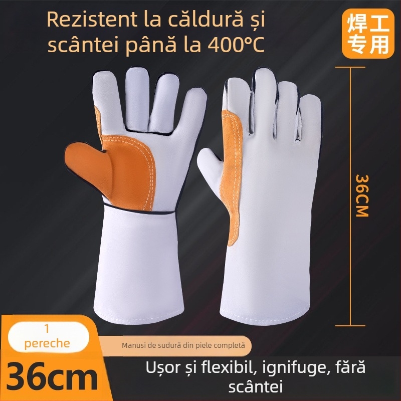 Mănuși de sudură – Piele de vită, îngroșate, fără cusături, rezistente la abraziune și la temperaturi înalte, protecție pentru sudori